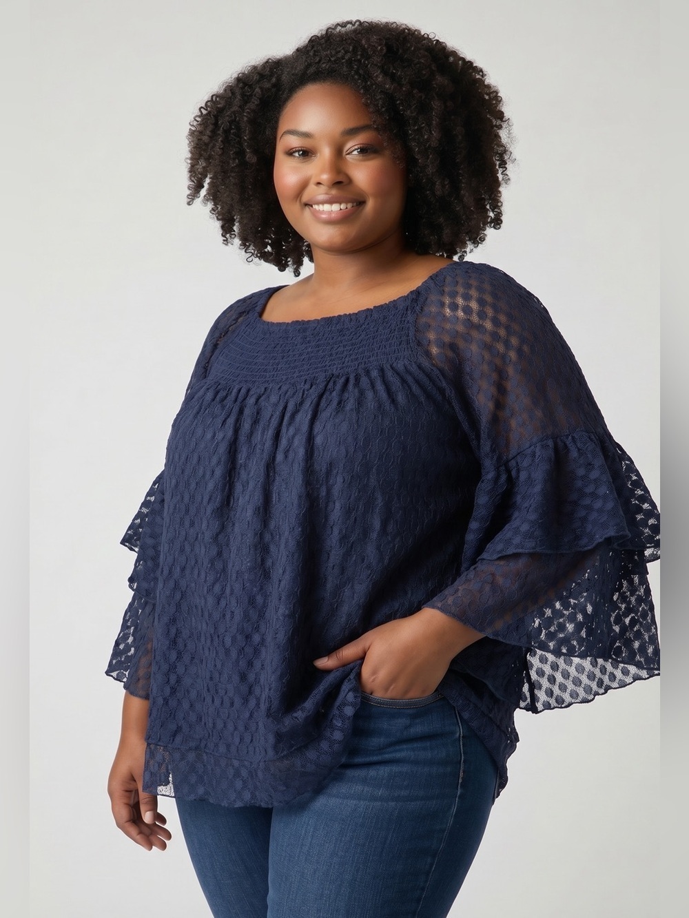 Shannon Ford NY Lacy Smocked Neck Blouse